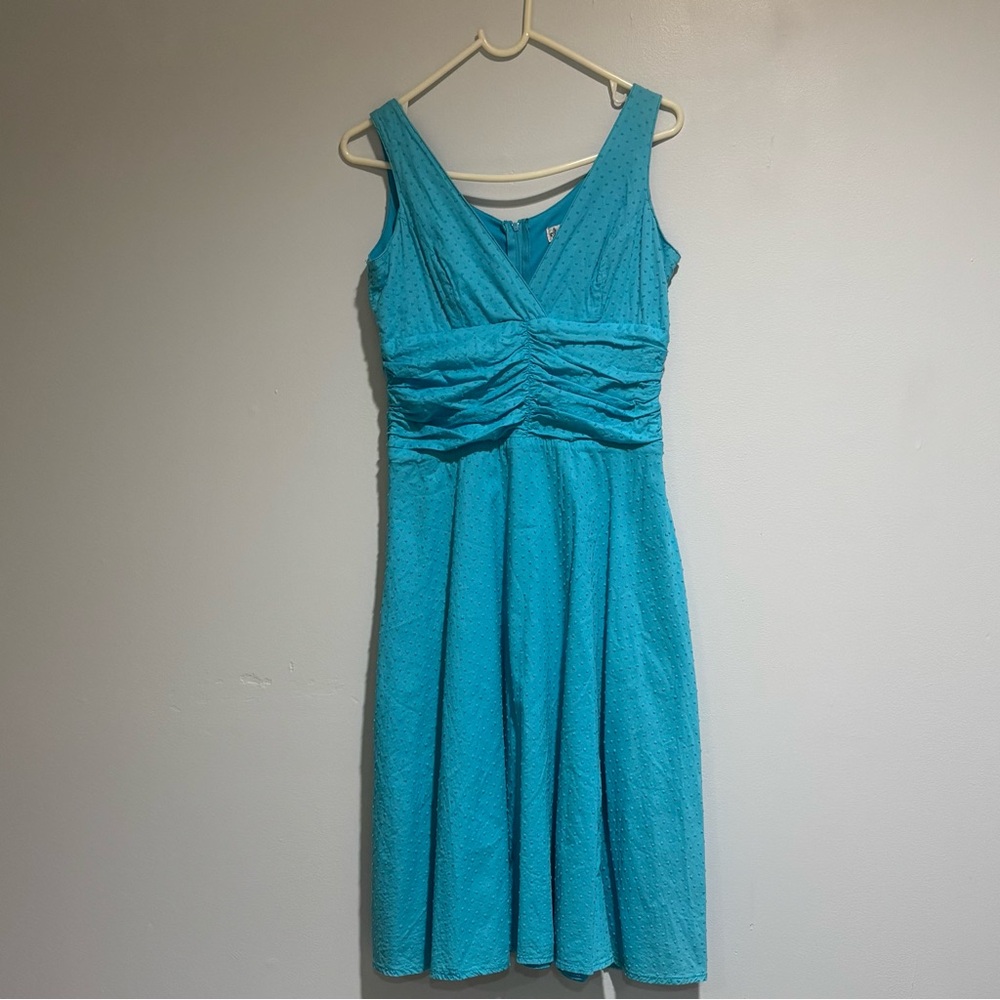 Holly Sharp Women  Sleeveless Blue Ruffled Waist  Textured Dress  Size M